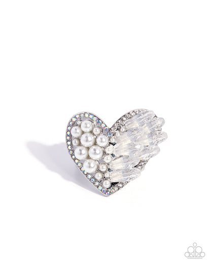 Mismatched Matchmaker - White Pearl Heart Ring - Paparazzi Accessories