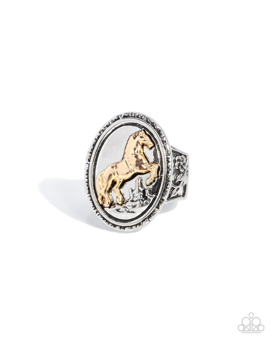 Shiny Stallion - Silver Ring with Gold Stallion - Paparazzi Accessories