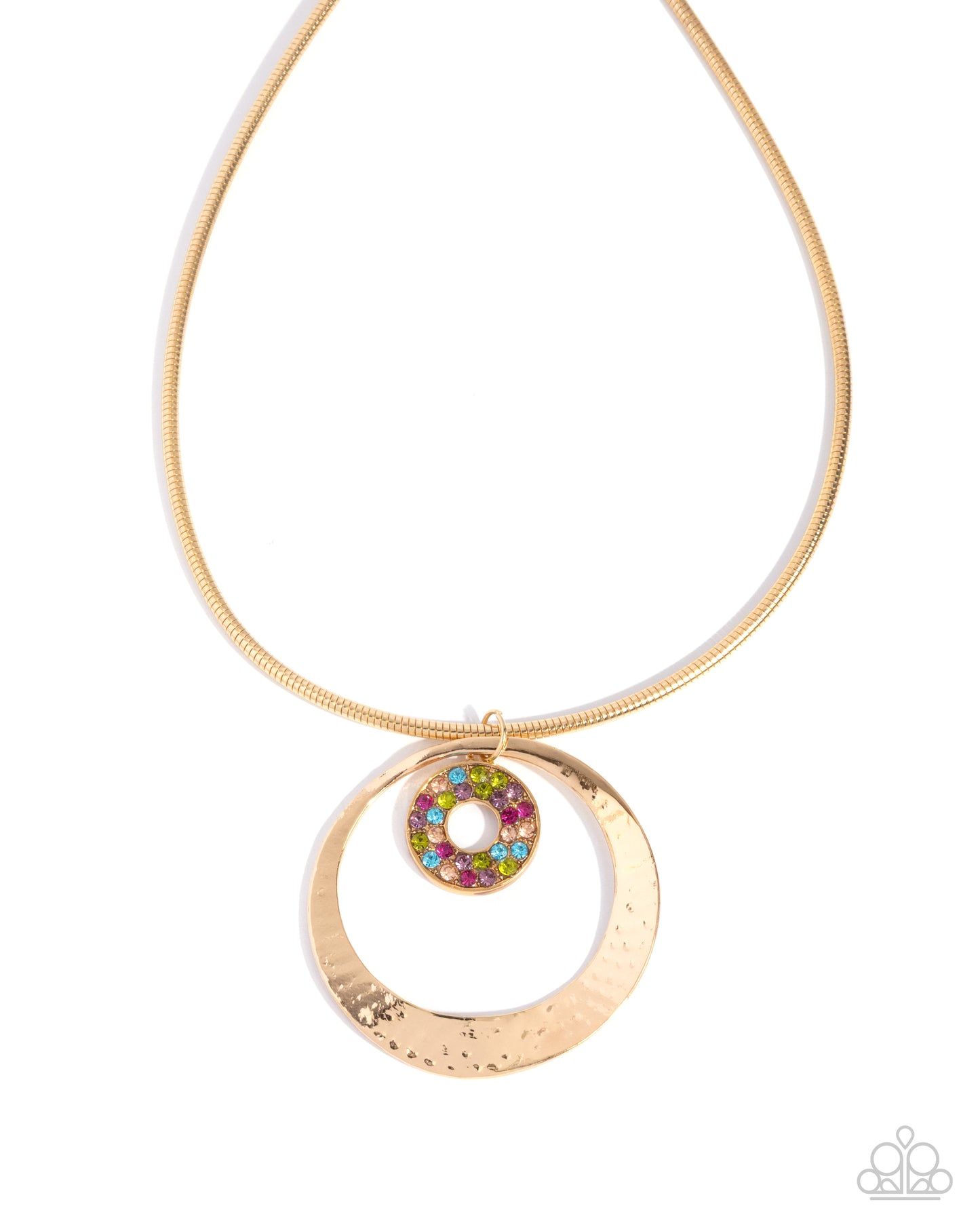 Waltzing Wayfare - Multi Rhinestone, Gold Necklace - Paparazzi Accessories