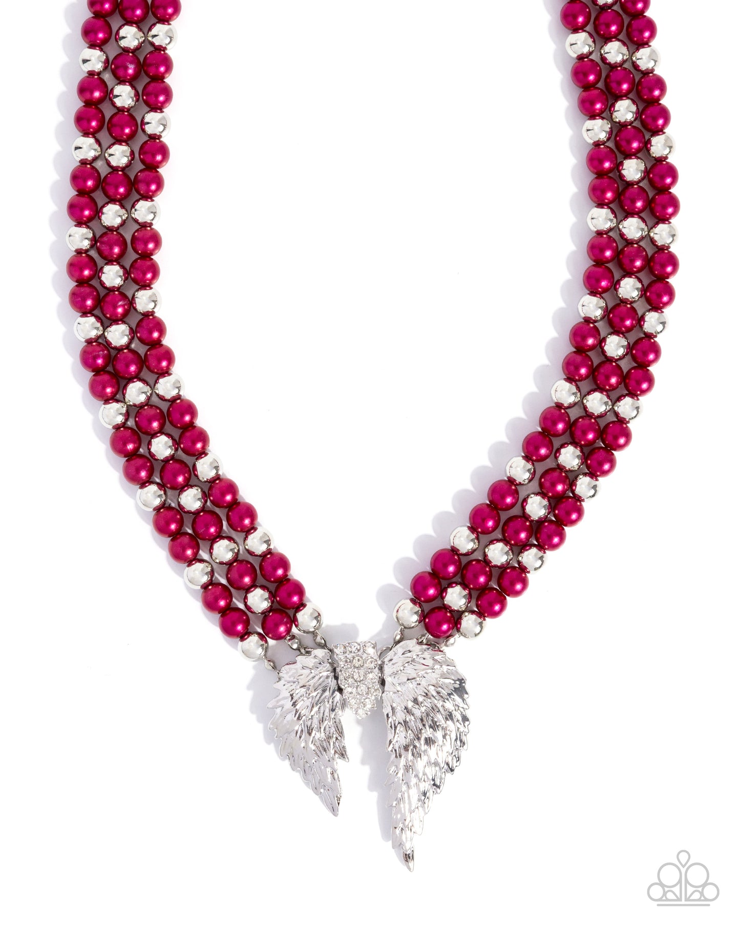 Angelic Ardor - Red Pearls Silver Angel Wings Necklace - Paparazzi Accessories