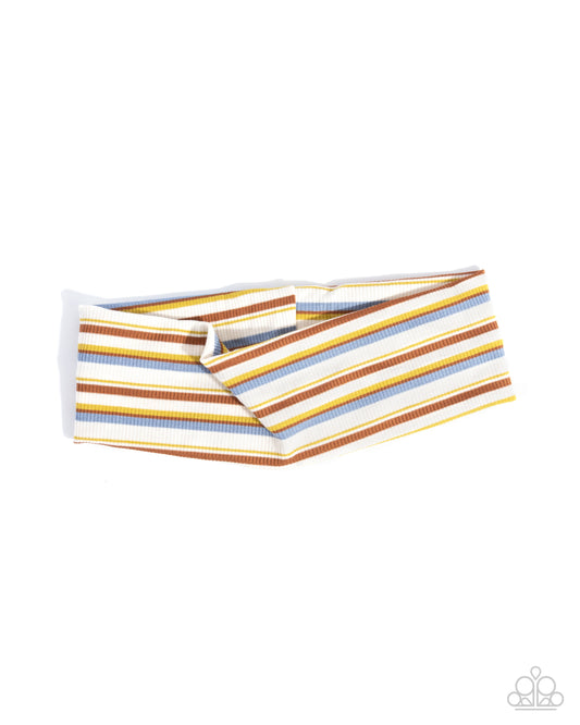 Striped Suffragette - Multi - Blue, Brown Yellow Striped Fabric Headband - Paparazzi Accessories