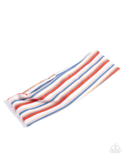 Striped Suffragette - Multi - White, Orange, Blue Fabric Headband - Paparazzi Accessories