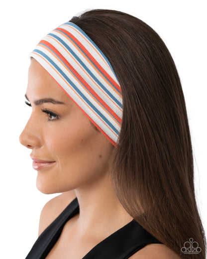 Striped Suffragette - Multi - White, Orange, Blue Fabric Headband - Paparazzi Accessories