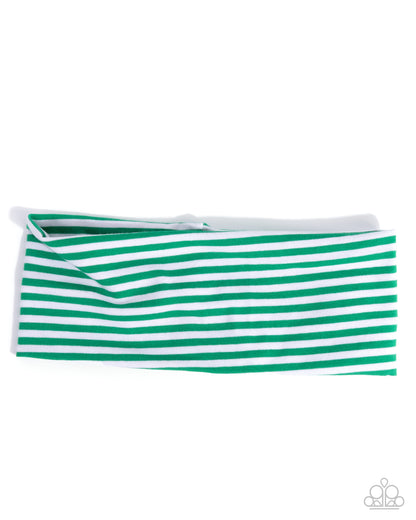 Striped Splendor - Green & White Fabric Headband - Paparazzi Accessories