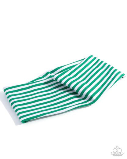 Striped Splendor - Green & White Fabric Headband - Paparazzi Accessories