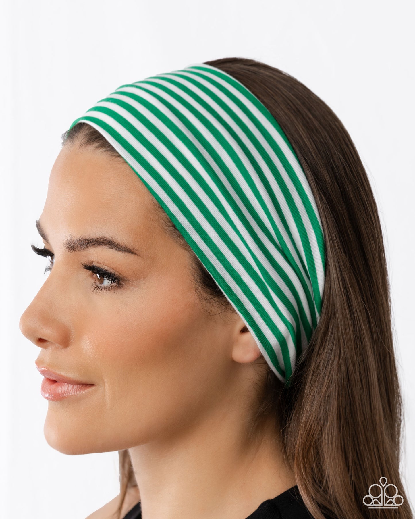 Striped Splendor - Green & White Fabric Headband - Paparazzi Accessories