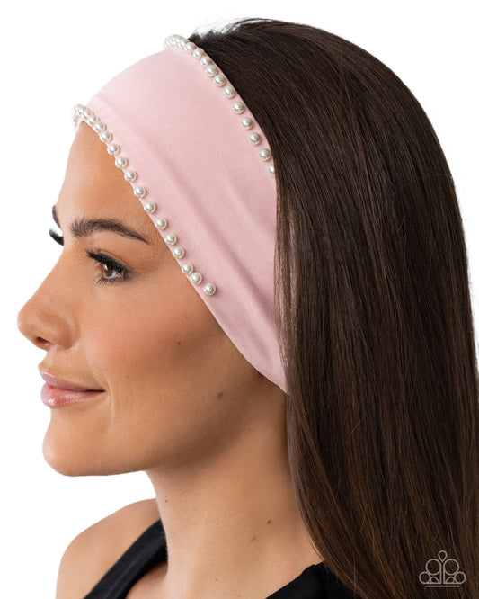 Pearl Prelude - Pink Fabric White Pearls Headband - Paparazzi Accessories
