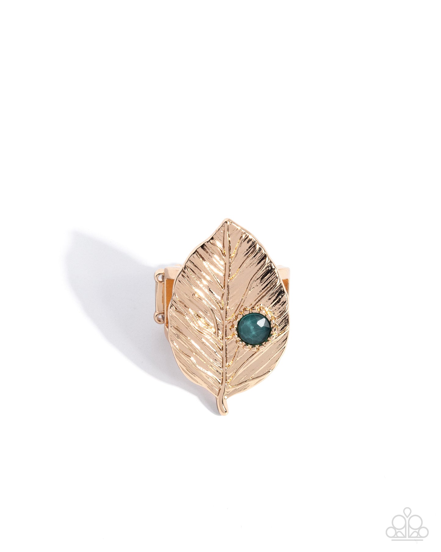 Leafy Lesson - Green Bead Gold Ring - Paparazzi Accessories