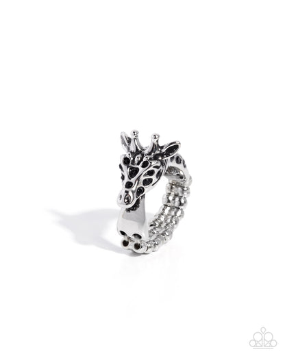 Giraffe Glam - Black Rhinestone, Silver Giraffe Ring - Paparazzi Accessories