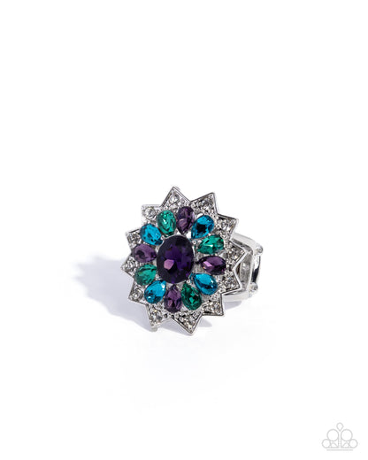 Pointed Prowess - Purple and White Rhinestone Flower Ring - Paparazzi Accessories