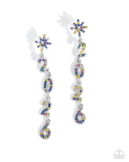 Ring In The Shimmer - Multi Rhinestone "2026" Silver Post Earrings - Paparazzi Accessories