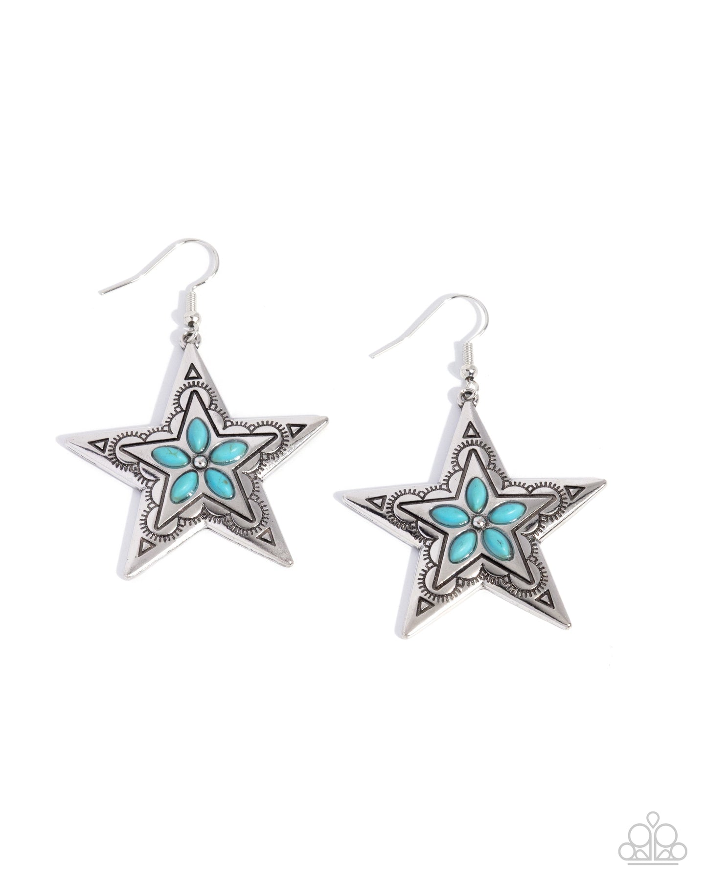 Sheriff Santa Fe - Blue Crackle Stone Silver Star Fish Hook Back Earrings - Paparazzi Accessories