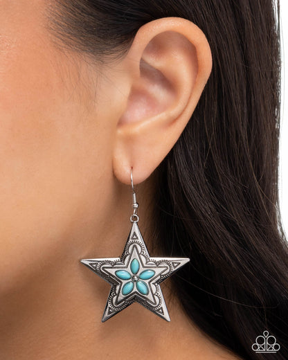 Sheriff Santa Fe - Blue Crackle Stone Silver Star Fish Hook Back Earrings - Paparazzi Accessories