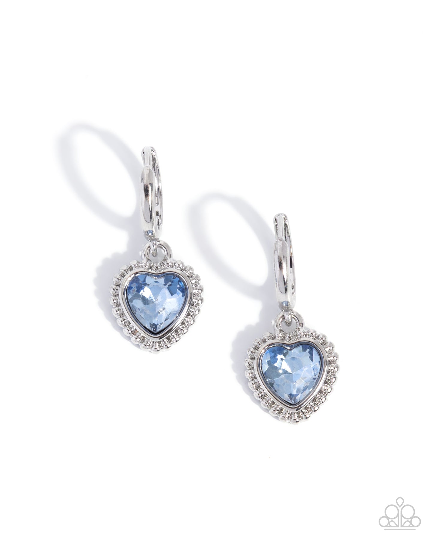 Vintage Victor - Blue Rhinestone Heart Hing Hoop Earrings - Paparazzi Accessories