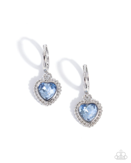 Vintage Victor - Blue Rhinestone Heart Hing Hoop Earrings - Paparazzi Accessories
