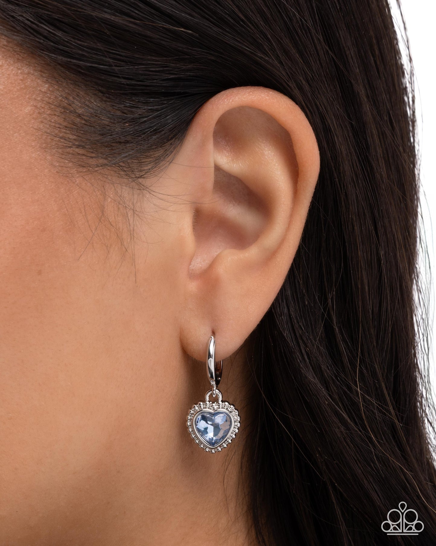Vintage Victor - Blue Rhinestone Heart Hing Hoop Earrings - Paparazzi Accessories