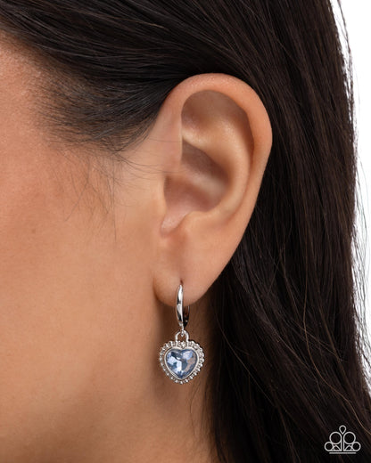 Vintage Victor - Blue Rhinestone Heart Hing Hoop Earrings - Paparazzi Accessories