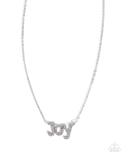 How Great Our Joy - White Rhinestone Silver Necklace - Paparazzi Accessories