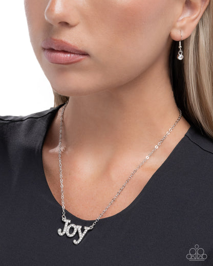 How Great Our Joy - White Rhinestone Silver Necklace - Paparazzi Accessories