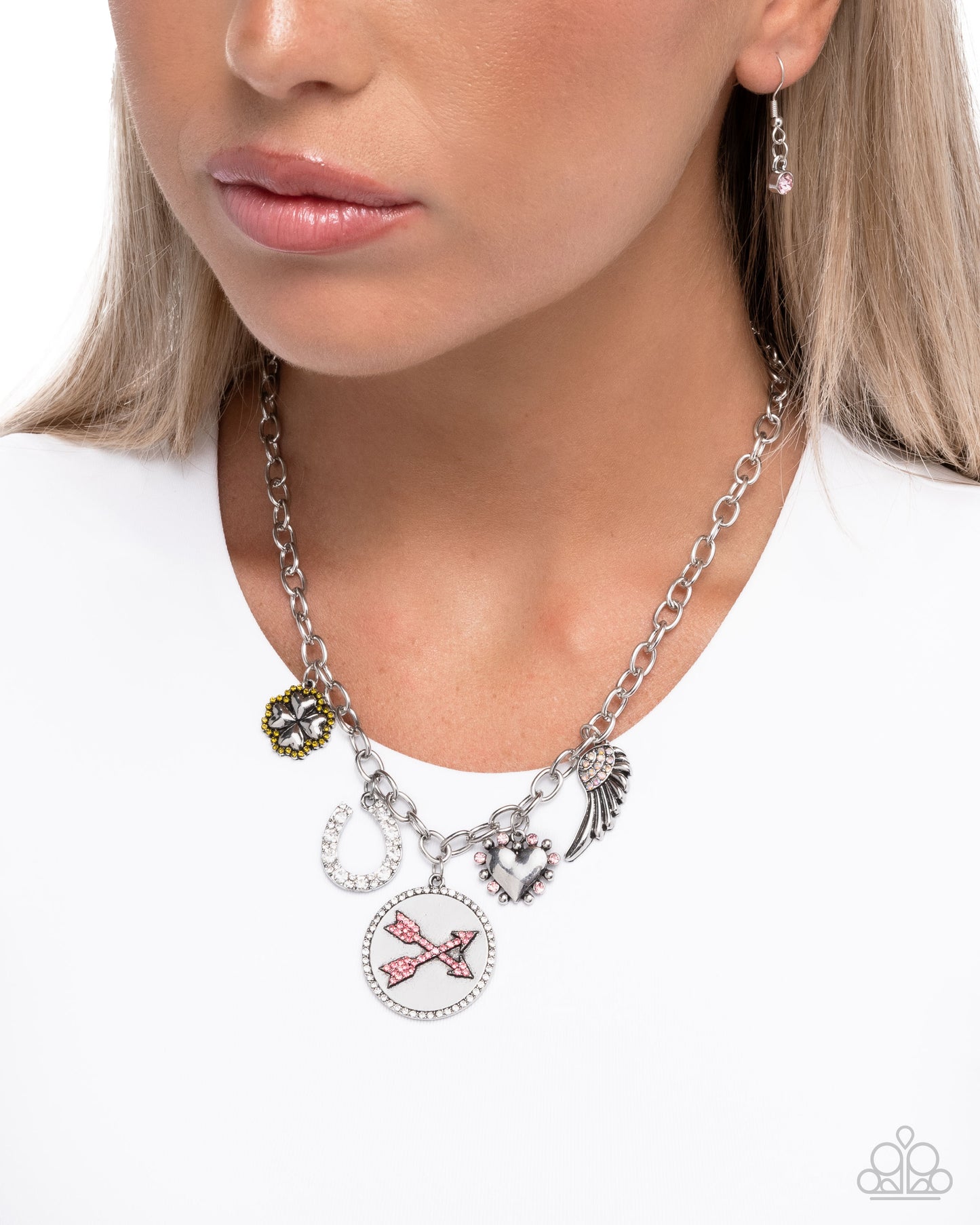 Eclectically Engaged - Pink Charm Necklace - Paparazzi Accessories