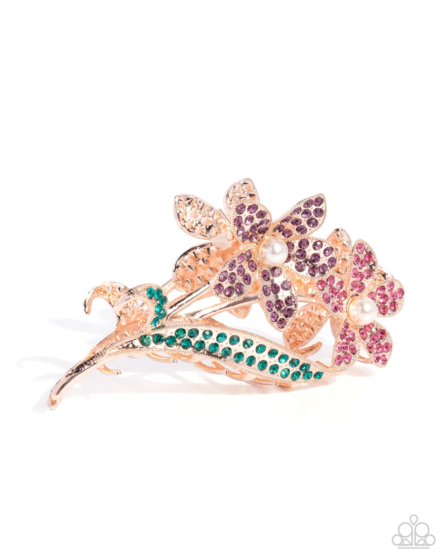 Dainty Duo - Multi - Rose Gold, Pearl and Amethyst Flower Claw Clip - Paparazzi Accessories