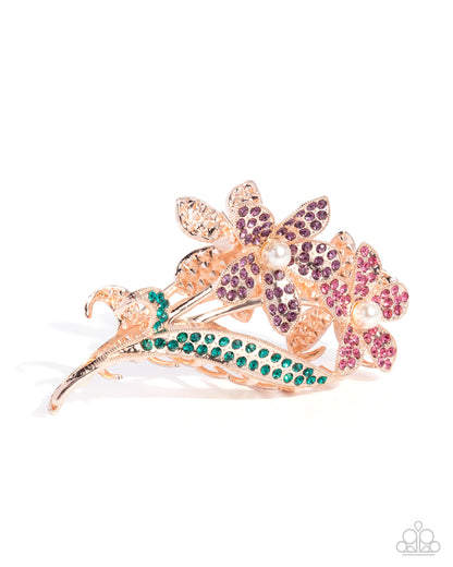Dainty Duo - Multi - Rose Gold, Pearl and Amethyst Flower Claw Clip - Paparazzi Accessories