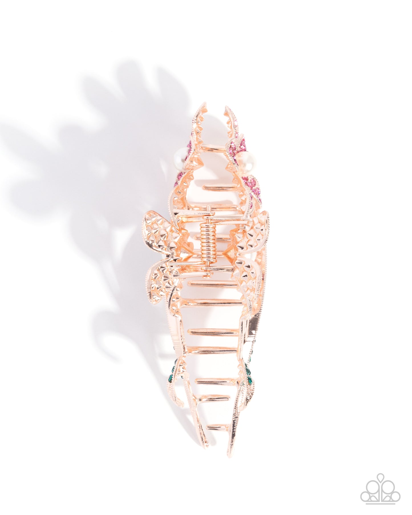Dainty Duo - Multi - Rose Gold, Pearl and Amethyst Flower Claw Clip - Paparazzi Accessories