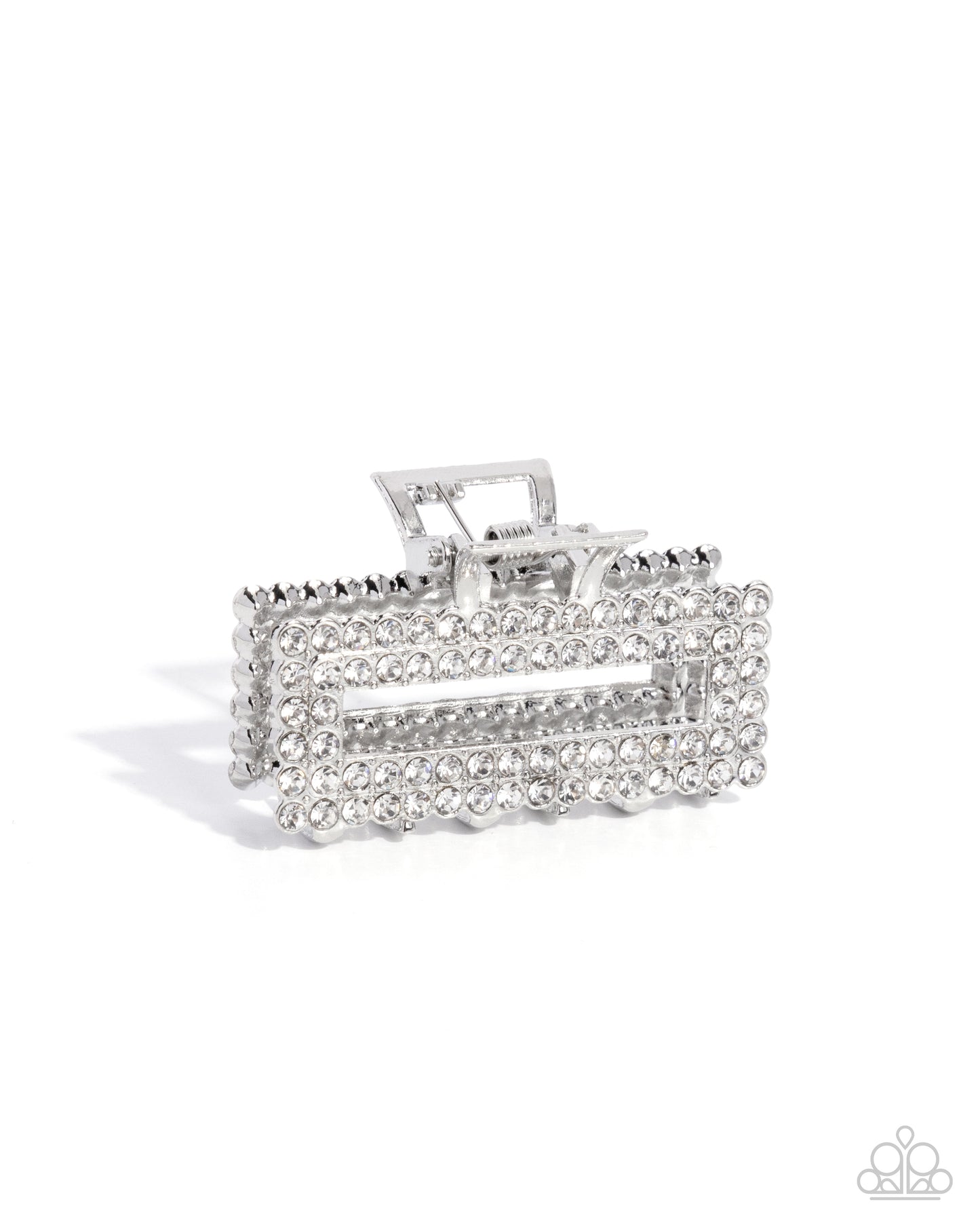 Refulgent Rows - White Rhinestone, Silver Claw Clip - Paparazzi Accessories