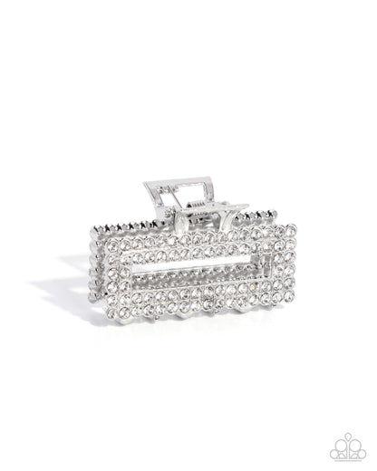 Refulgent Rows - White Rhinestone, Silver Claw Clip - Paparazzi Accessories