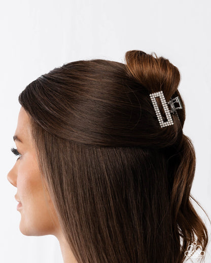 Refulgent Rows - White Rhinestone, Silver Claw Clip - Paparazzi Accessories