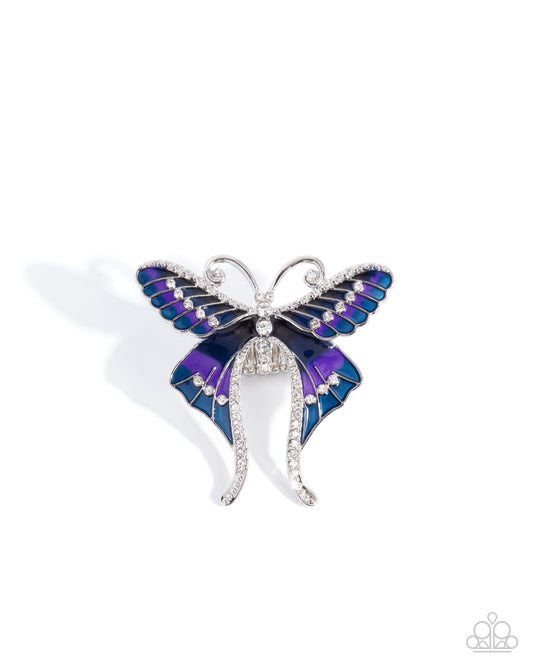 Butterfly Battalion - Blue Enamel Silver Butterfly Ring - Paparazzi Accessories