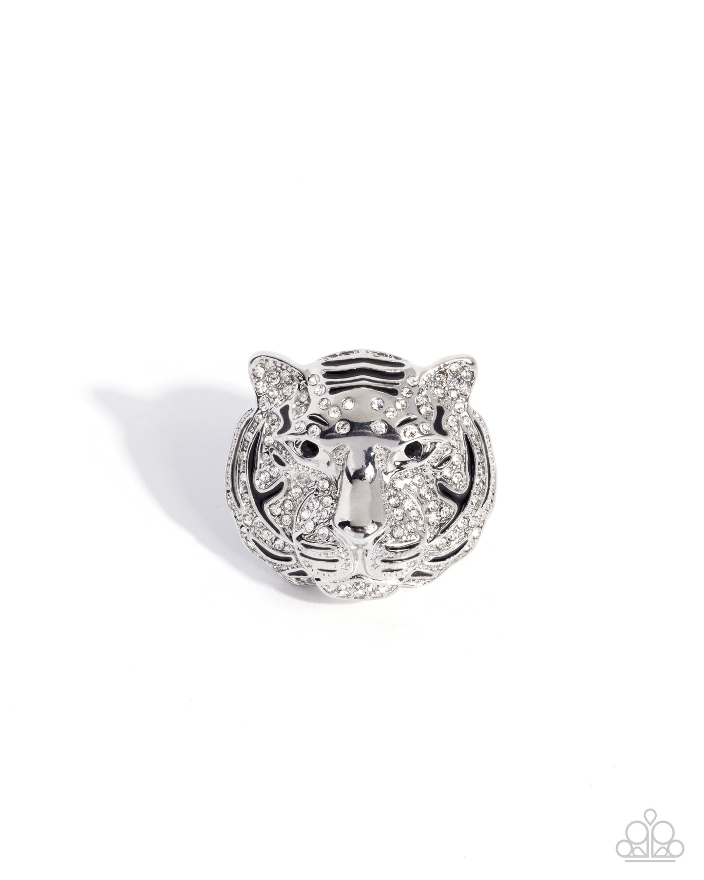Treasured Tiger - White & Black Rhinestone Silver Ring - Paparazzi Accessories