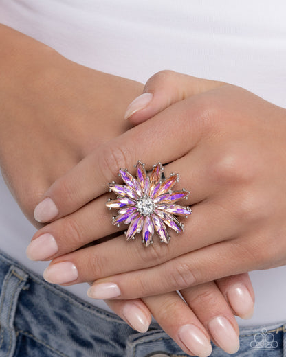 Blooming Bundle - Orange UV Shimmer Marquise Gem Flower Silver Ring - Paparazzi Accessories