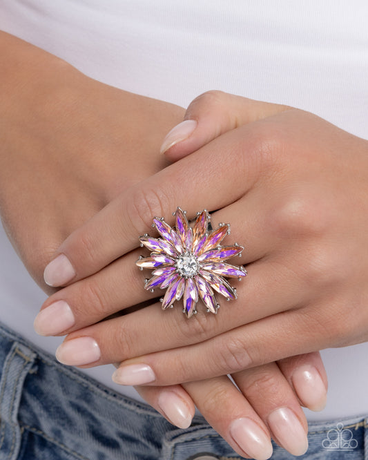 Blooming Bundle - Orange UV Shimmer Marquise Gem Flower Silver Ring - Paparazzi Accessories