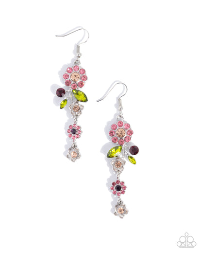 Better Bouquet - Pink Rhinestone, Silver Flower Earrings - Paparazzi Accessories