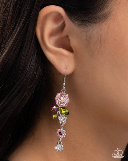 Better Bouquet - Pink Rhinestone, Silver Flower Earrings - Paparazzi Accessories