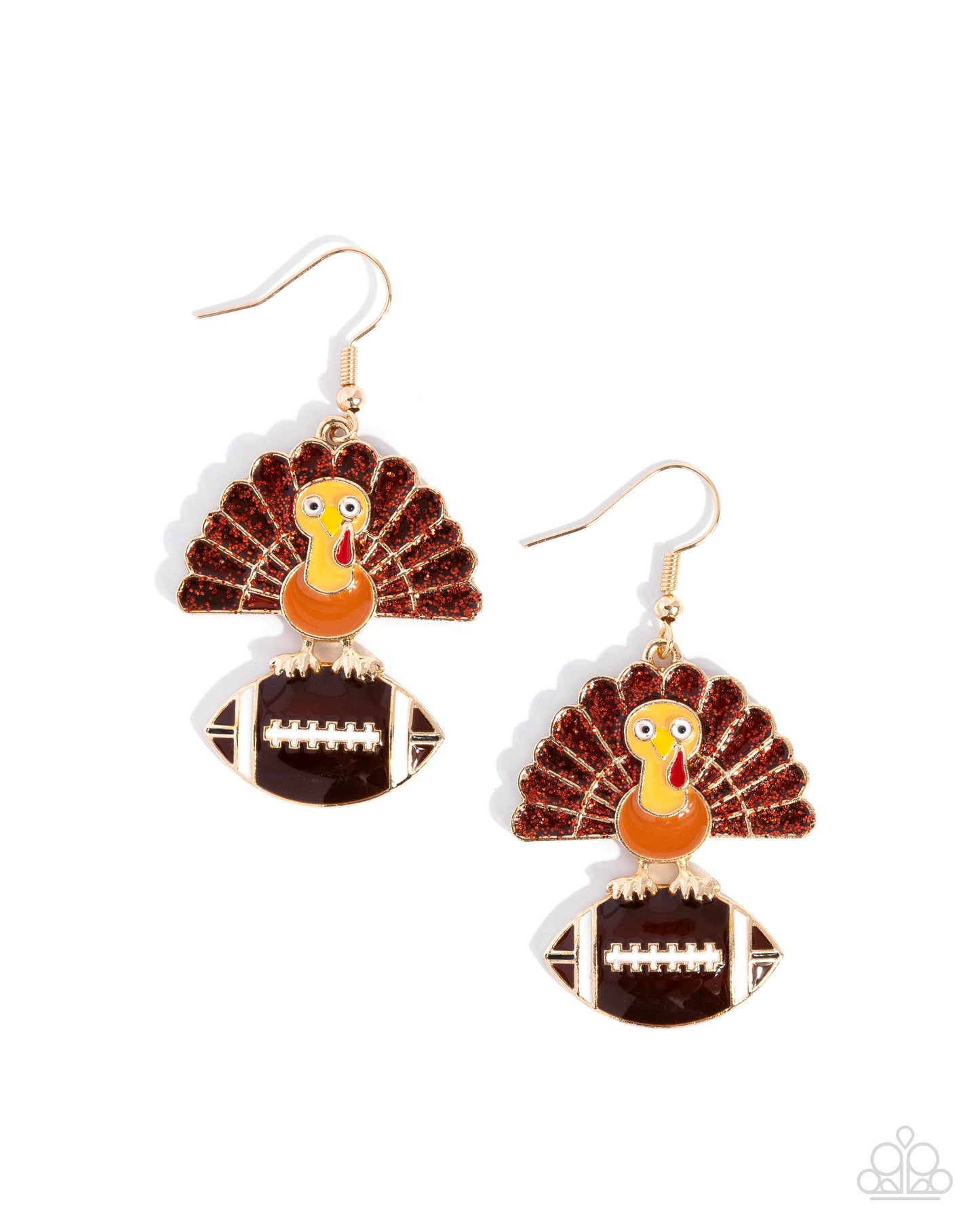 Turkey Bowl - White Football Turkey Earrings - Paparazzi Accessories