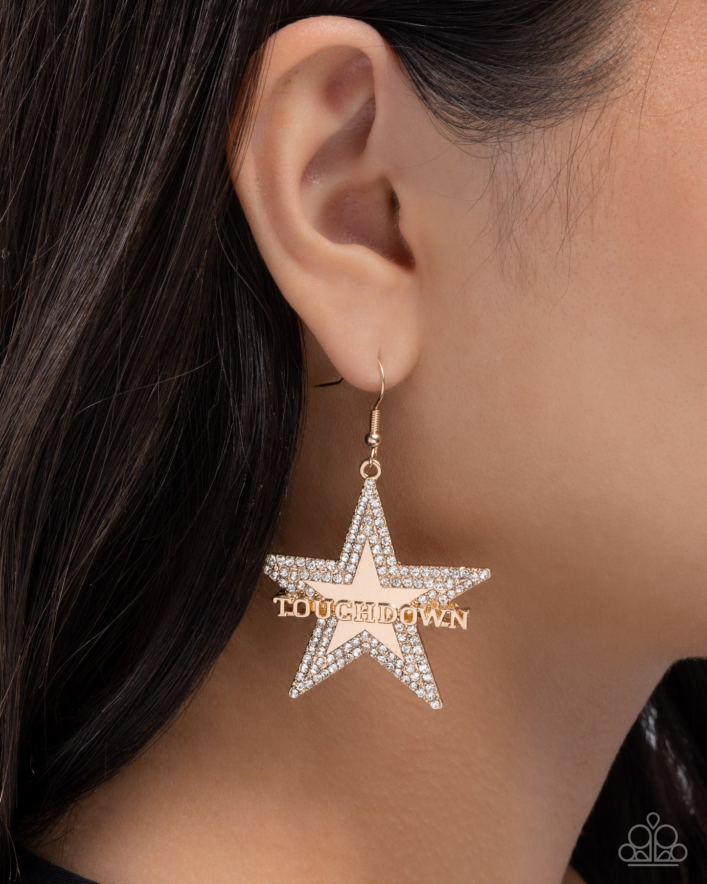 Touchdown Tribute - White Rhinestone Gold Star Fishhook Earrings - Paparazzi Accessories