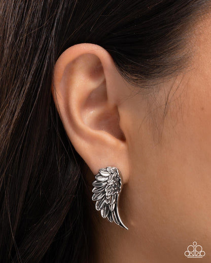Articulate Angel - Silver Angel Wing Earrings - Paparazzi Accessories