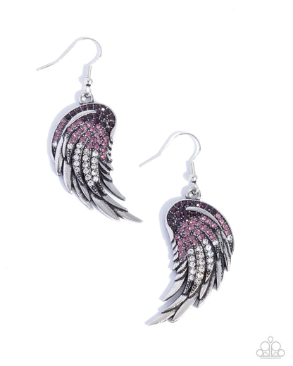 Angelic Appeal - Purple Rhinestone Silver Angel Wing Fishhook Earrings - Paparazzi Accessories