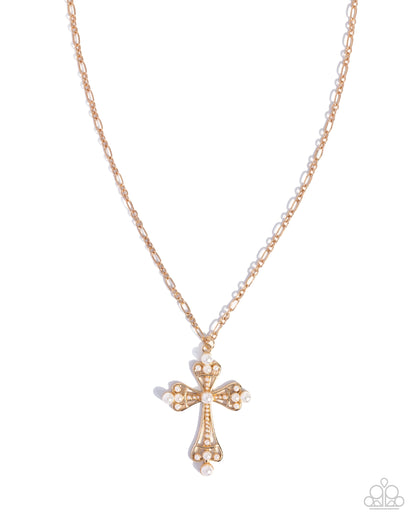 Heavenly Haul - Gold Cross Necklace - Paparazzi Accessories