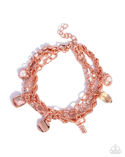 Keynote Speaker - Copper Charms Clasp Bracelet - Paparazzi Accessories