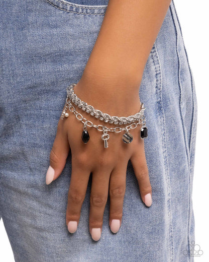 Keynote Speaker - Black, White and Silver Bracelets - Paparazzi Accessories