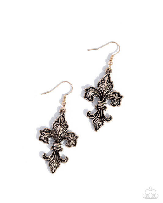 Fancy Fleur-De-Lis - Gold Fishhook Earrings - Paparazzi Accessories