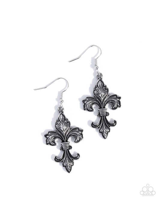 Fancy Fleur-De-Lis - Silver Fishhook Earrings - Paparazzi Accessories