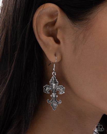 Fancy Fleur-De-Lis - Silver Fishhook Earrings - Paparazzi Accessories