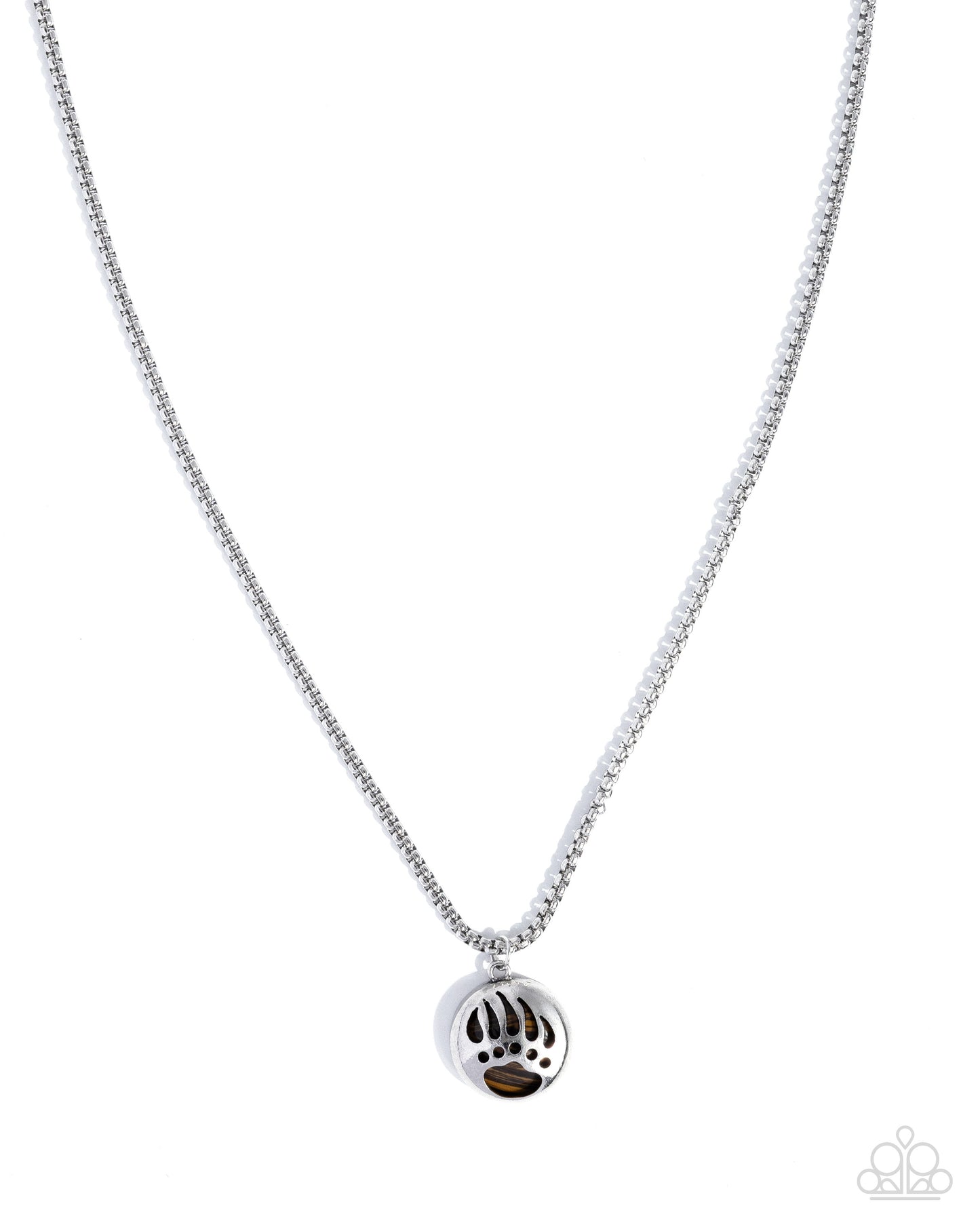 Bear Claw Bravery - Brown Tiger's Eye Bear Claw Pendant, Silver Chain Necklace - Paparazzi Accessories