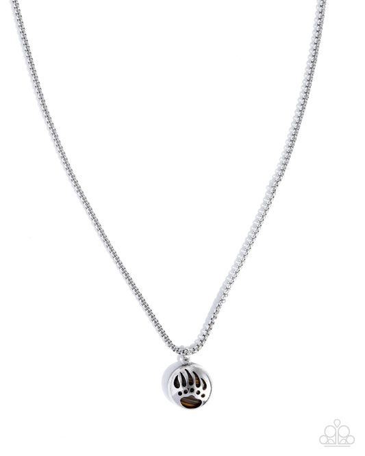 Bear Claw Bravery - Brown Tiger's Eye Bear Claw Pendant, Silver Chain Necklace - Paparazzi Accessories