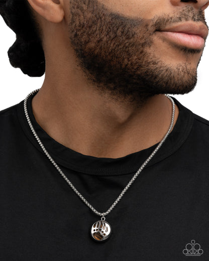 Bear Claw Bravery - Brown Tiger's Eye Bear Claw Pendant, Silver Chain Necklace - Paparazzi Accessories