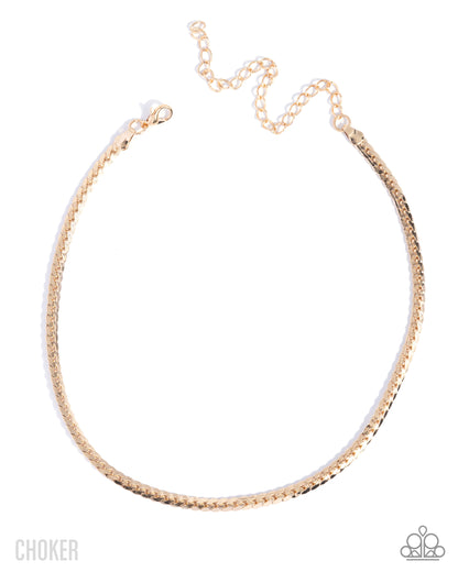 Crowning Challenge - Gold Curb Chain Choker Necklace - Paparazzi Accessories